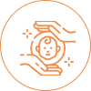 Hands cradling a baby face icon
