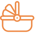Baby stroller icon in orange outline