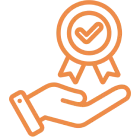 Hand holding award icon with checkmark